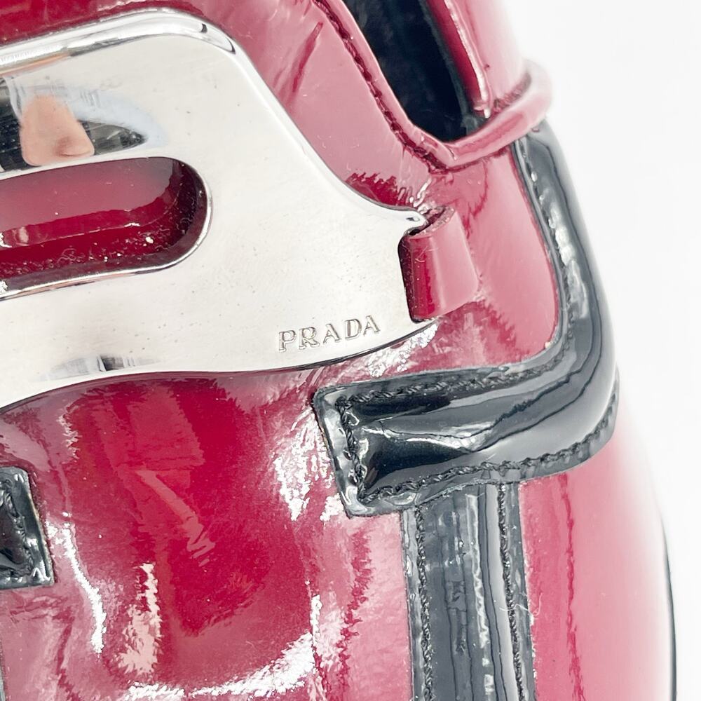 Prada Fall 2010 Burgundy Patent Leather Loafer Square Toe Block Heels IT 39.5 - Picture 8 of 16
